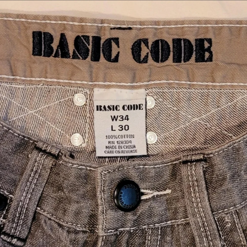 Basic Code Men's Straight Leg Jeans Y2K Relaxed Fit Denim,‎ Size 34x30, Gray